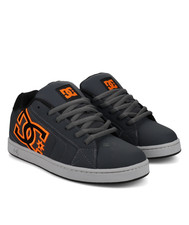 DC SHOES MENS NET TRAINERS.NEW BOXED LEATHER LACE UP GREY ORANGE SKATE SHOES W25