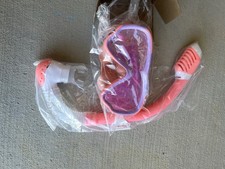 kids' snorkel set-pink snorkel tube White Mouthpiece Matching Mask Purple frame