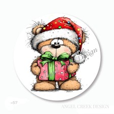 CUTE TEDDY BEAR w/CHRISTMAS GIFT SCRAPBOOK STICKERS ENVELOPE SEALS FAVORS