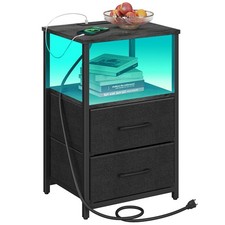 LED End Table with Charging Station, Night Stand, Side Table with 2 USB Ports...