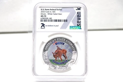 2022 Cook Islands $5 U.S. State Animal Illinois White-Tail 1 oz. Silver Coin NGC