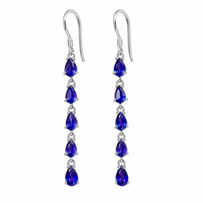 Hellblauer Saphir lange Ohrhänger, natürlicher Saphir Edelstein Schmuck