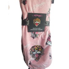 Ed Hardy Pink Tiger Printed Plush Oversized Throw Fleece Blanket NWT 60 x 70