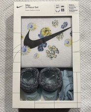 Nike 3pc 0-6 Months Floral White Bodysuit, Blue Headband ,  Booties New N Box