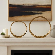 Aluminum Ring Decorative Object – Set of 2 Circular Sculpture Modern Home Decor 