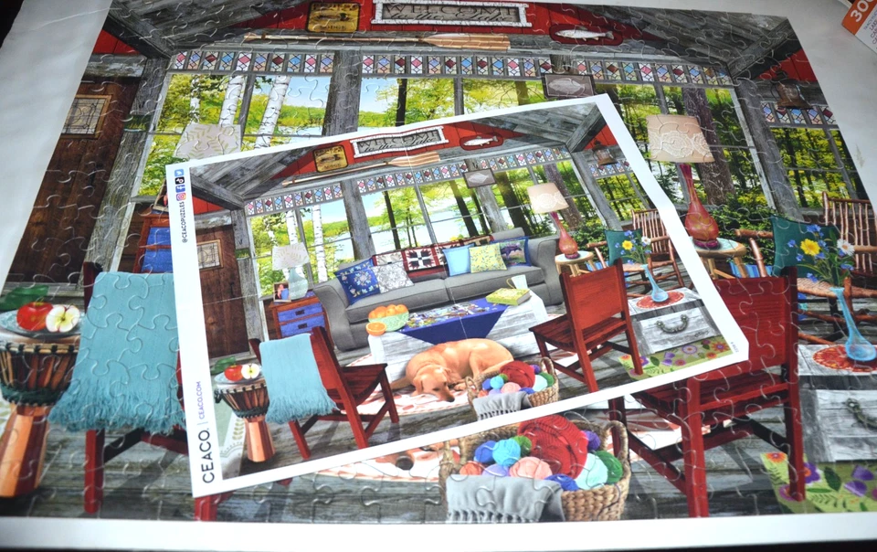 Lake Cabin (detailed interior with dog) 300 pc CEACO puzzle-- complete - Image 2 of 4