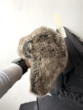 Vintage Soviet Era Black Fur Ushanka Trapper Hat Winter Cap Brown One Size