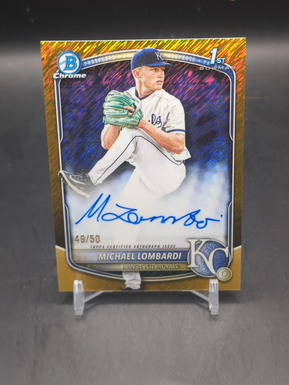 Michael Lombardi 2025 Bowman Draft Gold Shimmer Chrome Prospects Auto /50
