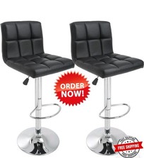 Set of 2 PU Leather Adjustable Bar Stool Counter Height Chair with Backrest