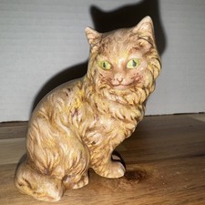 "Estatuilla de colección Mcm bronceada gato persa ojos verdes 3"" cerámica firmada 1981 gatito gato"