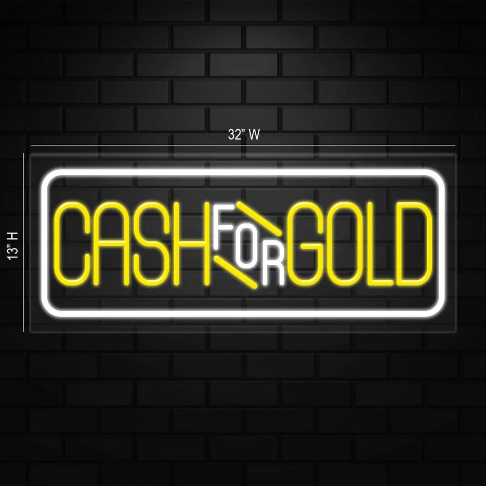 Cash for Gold Sign for Window/Wall Displays | LED Flex Neon | 32"W x 13"H x 1"D - Image 2 of 4