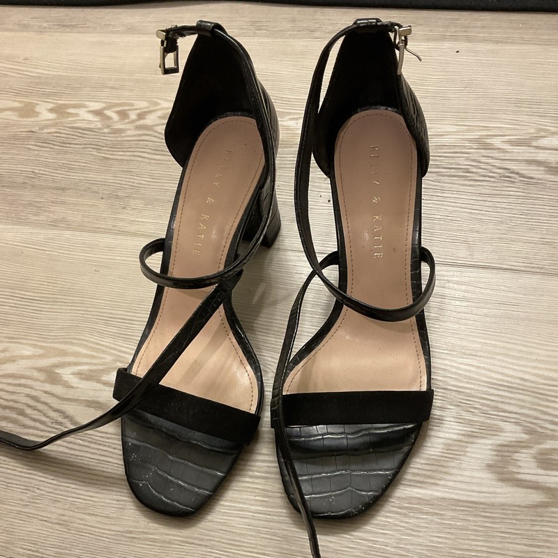 Kelly & Katie Women’s Black Leather Croc Strappy Ankle Strap Sandals US 8