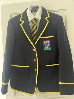 School Uniform Blazer Navy Blue Yellow Ribbon Edging 100% Wool Stevensons Brand