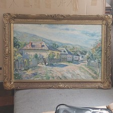 Signed Framed Village Landscape Painting Houses Impressionism Style