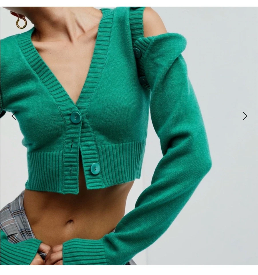 Cárdigan recortado manga desmontable tejido con cable For Love And Lemons 2X verde Kelly