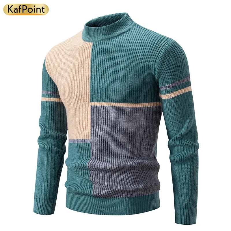 New Autumn-winter Men's Fashion Collage Color Sheep Wool Sweater Sweater Comfort
Opens in a new wind