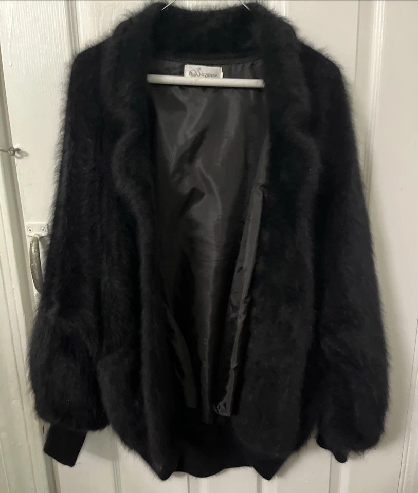 VTG SUZANNE COLLECTIBLE Black Angora Jacket Cardigan Coatigan Slouchy Fuzzy M - Image 3 of 4
