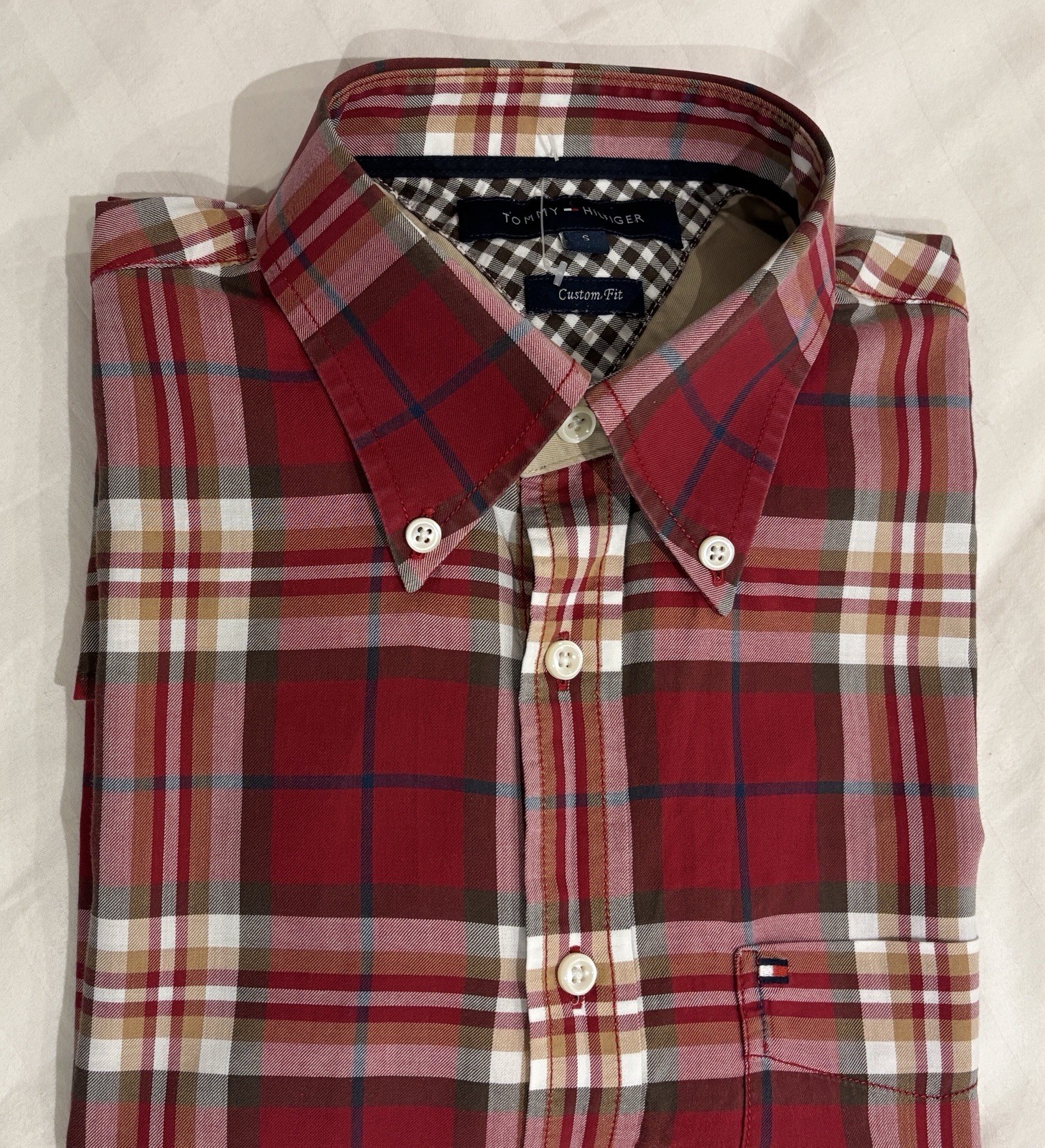 Men’s Tommy Hilfiger Red Check Cotton Shirt Custom Fit Rarely Worn UK Small image 3