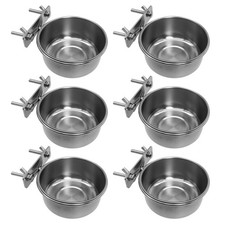6 Stainless Steel Bird Bowls with Clamp for Cage - Cockatiels, Budgies, Loveb...