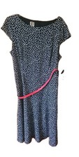 Tommy Hilfiger Women Polka Dot Belted Fit & Flare Blue Dress SZ 16 NWT