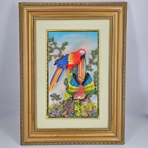 Vintage Cockatoo Parrot Resin 3D Tropical Mid Century framed wall art home decor