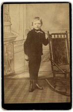 Cabinet Card Circa 1880s Young Boy In Suit With Bow Unmarked
