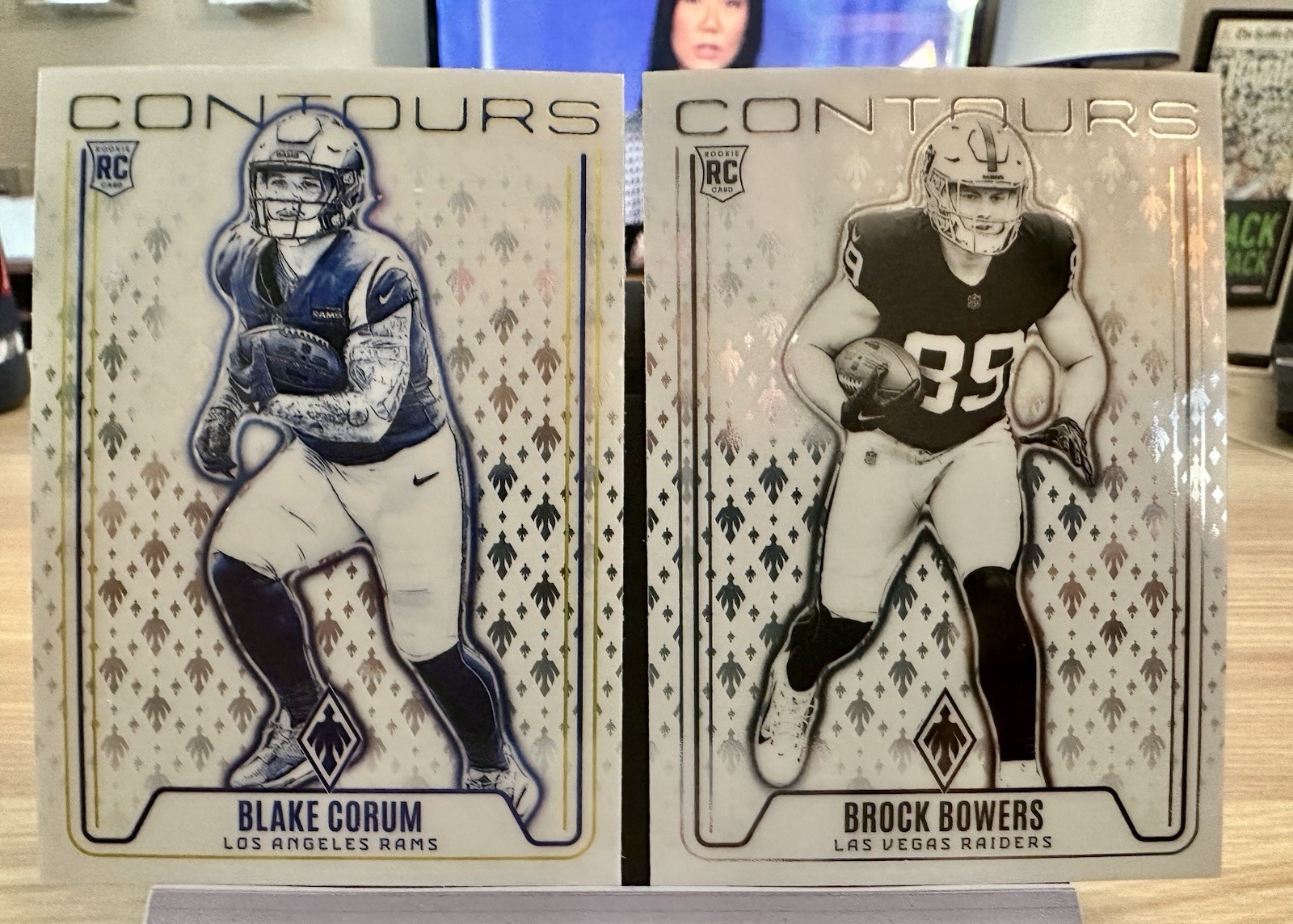 2024 Phoenix Contours 2 card. White shimmer. Blake Corum, Brock Bowers