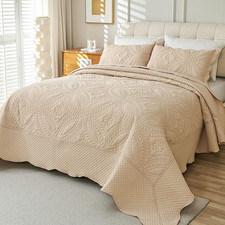 Cmfshape Oversized King Quilt Set Bedspread 128X120-Beige California King