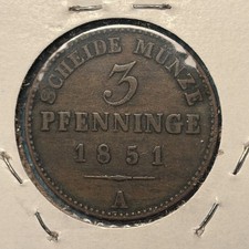 1851 A 3 Pfennig Prussia German State Copper - Very Nice Raw Coin