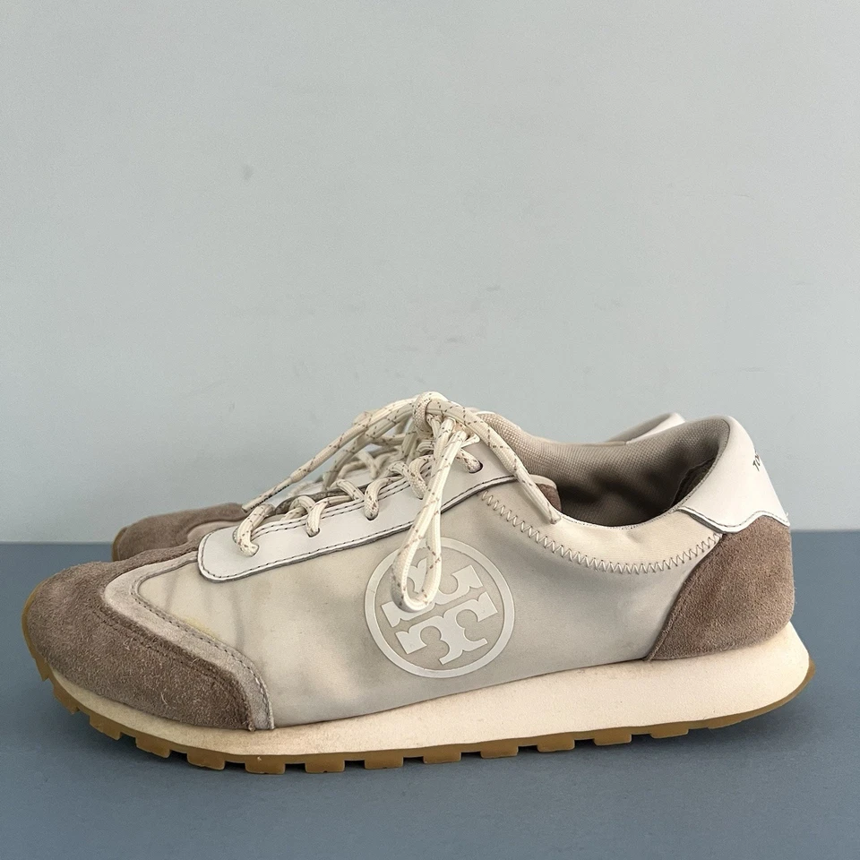 Tory Burch Annie Zapatillas Corredoras Nylon Gamuza Marfil Blanco Mujer Talla 9 Foto 4 de 4