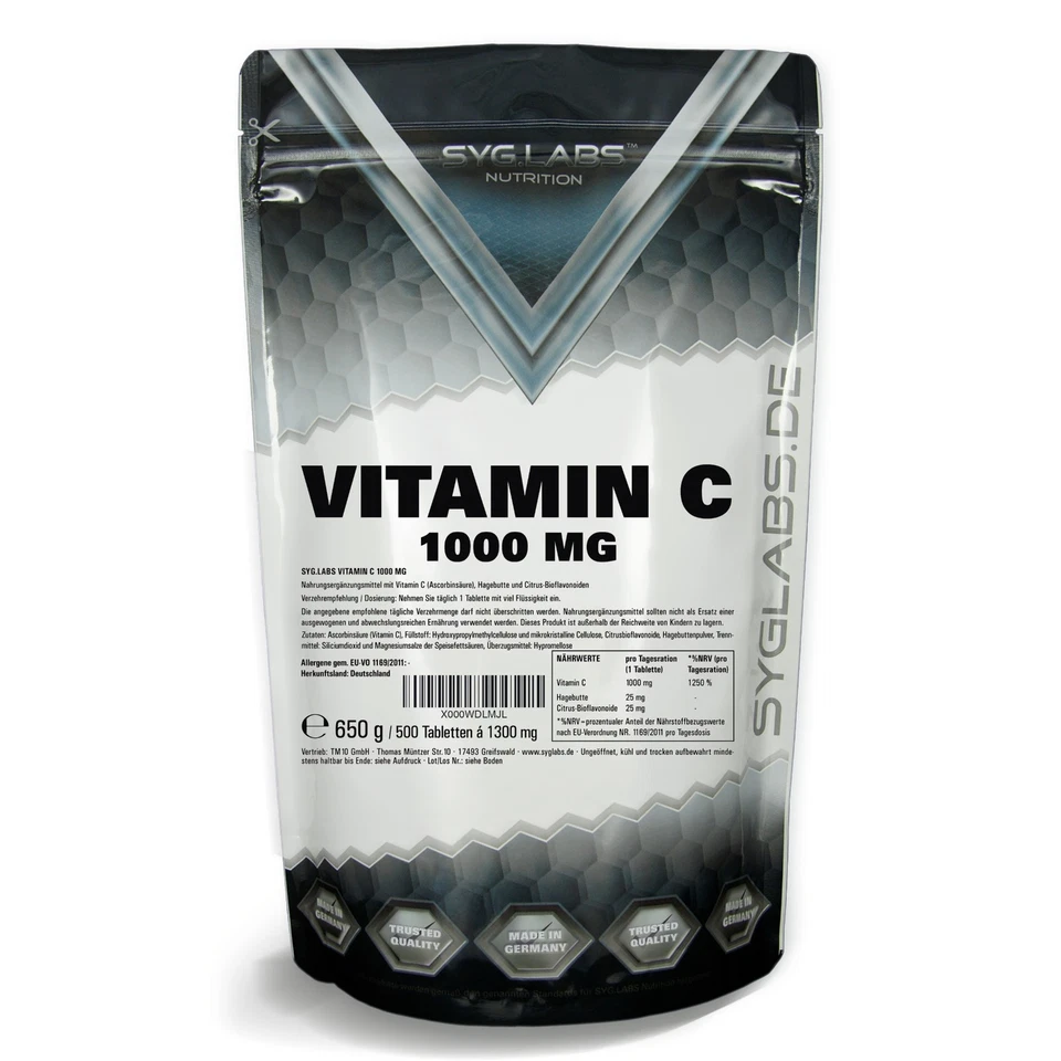Syglabs Vitamin C 1000 mg - 500 Tabletten Bioflavonoide Hagebutte