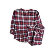 Vintage Esleep Jammies 2 Piece Red Plaid Flannel Size M Cotton Elastic Women  s