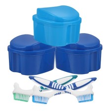 3 Sets Apple-shaped Denture Box Soaking Kit Storage Case False Teeth Cup