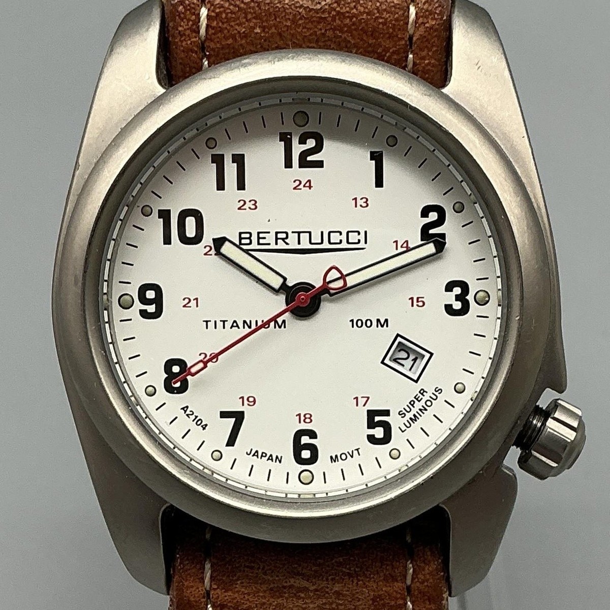 Bertucci Mens Watch 38mm White Dial Titanium A-2T 100M Brown 