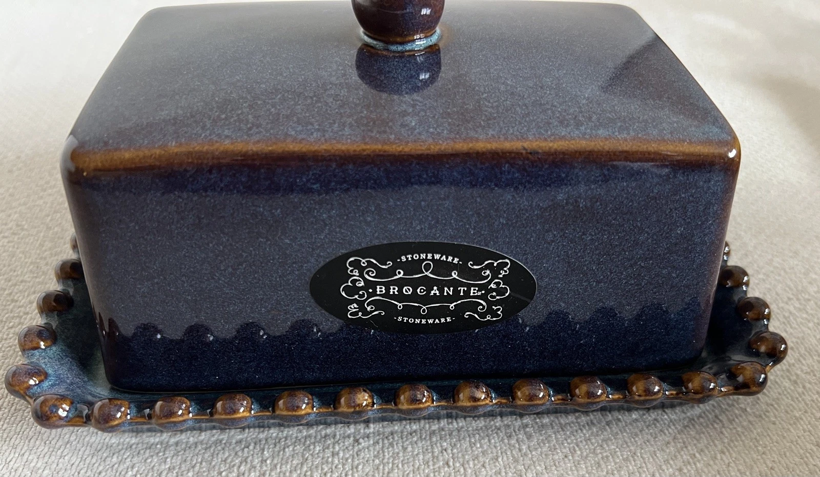 Stoneware Butter Dish in Mottled Blue/Brown by Brocante
