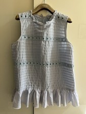 NEXT Ladies Size 14 Blue Vest Cotton Top Tank Women’s Button Ruffle