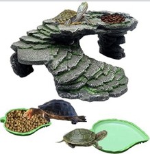 3PCS Turtle Basking Platform Resin Climbing Ramp Plus Food Water Bowls