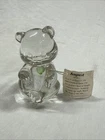Vintage Fenton Art Glass Clear Crystal Figurine Bear w/ Green Heart, 3.5" Tall