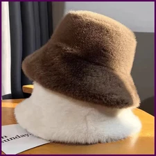 Fluffy Fur Fisherman Hat For Women Winter Plush Ear Protection Cap Windproof.