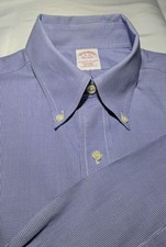 Brooks Brothers Button Down Shirt 16-33 Blue Houndstooth Traditional Oxford