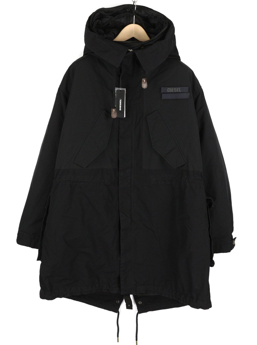 DIESEL W-Miles Men Jacket L Black 2in1 Parka Insulated Drawstring