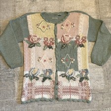 Vintage Hand Knitted Cardigan Sweater Size M Coquette Cottage Core Crochet Knit