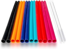 12 Pcs Eco Friendly Silicone Straws with 2 10 inch, Multicolor, Pure Color B 