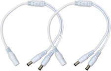 2-Pack White 1 to 2 Way DC Power Splitter Cable, Plug 5.5Mm X 2.1Mm, for CCTV Ca