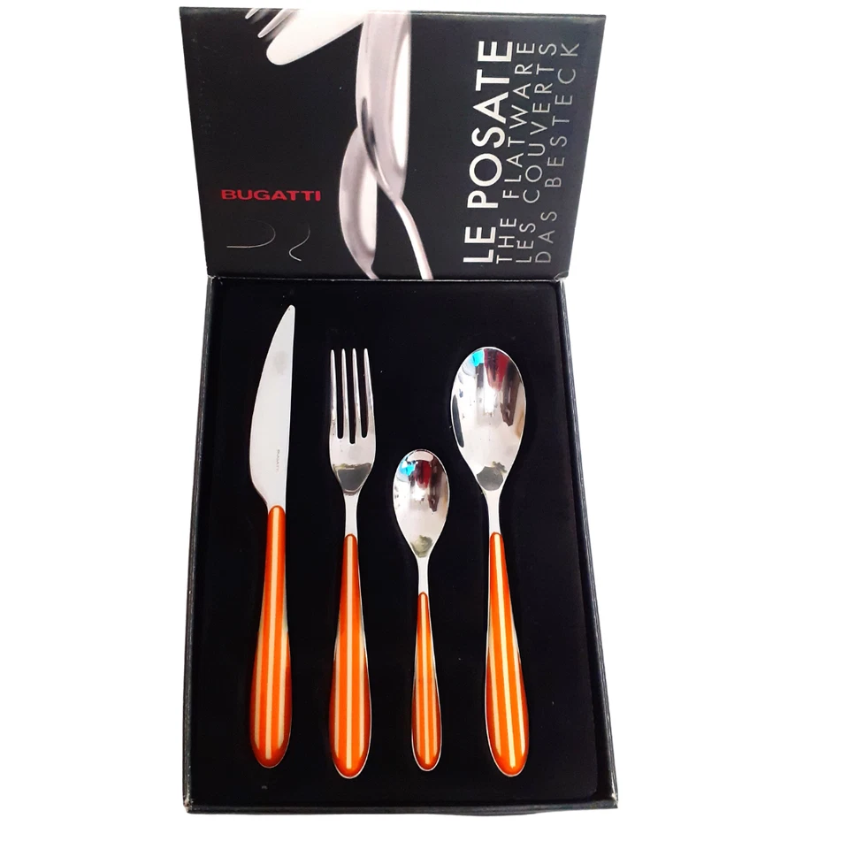 Bugatti servizio posate 24 pezzi arancio, acciaio inox 18/10, decoro righe - Imagen 4 de 4