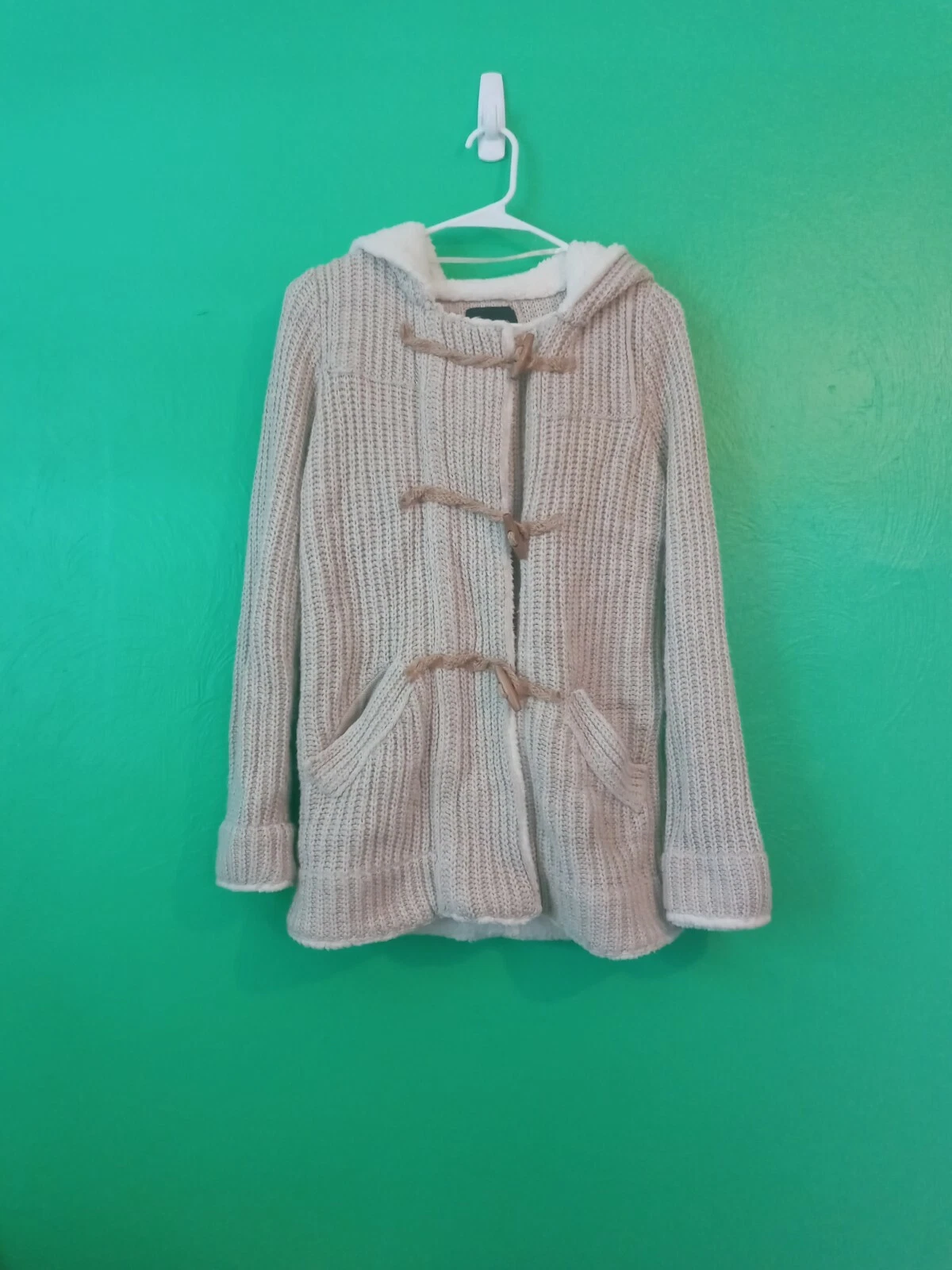 OFF WHITE Cappotto donna Zara in maglia panna con cappuccio taglia S