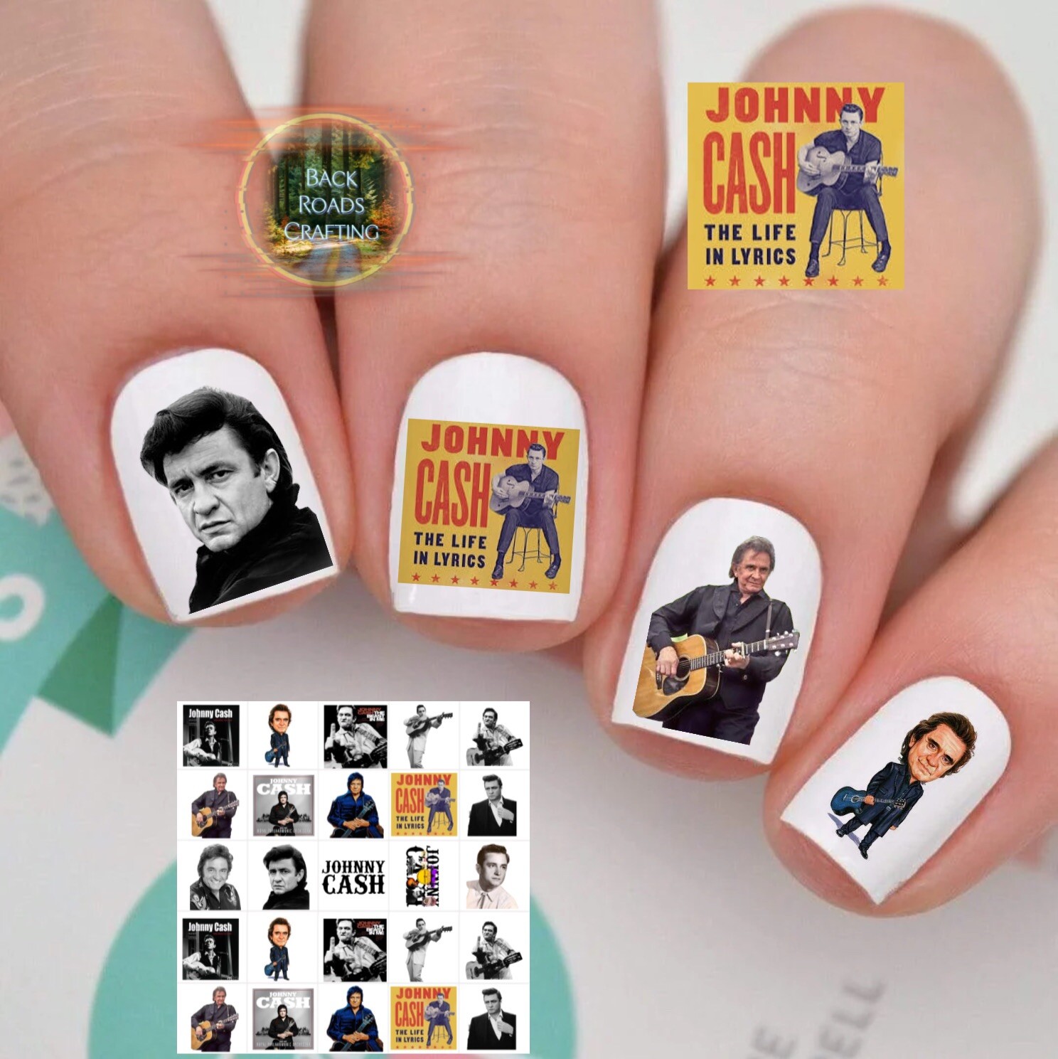 Johnny Cash Waterslide Nail Art Decals Set Of 50  Instructions & Bonus