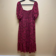 Red & Brown Floral Tea Length Dress