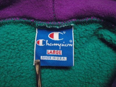 RARE Vintage 90s Champion Large Zip Hoodie Sweatshirt Turquoise