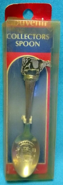 SOUVENIR COLLECTOR’S SPOON IN BOX Nebraska 4.25” COW, CONESTOGA WAGON, INDIAN
